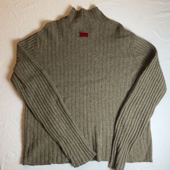 Abercrombie & Fitch Sweater Mens sz L  Brown  Ribbed Mock Neck Wool blend - Picture 2 of 5